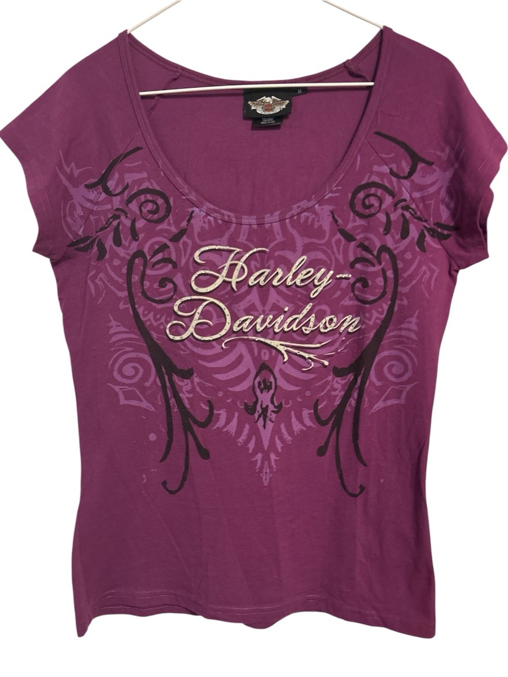 Harley Davidson Purple Design Rhinestone T-Shirt